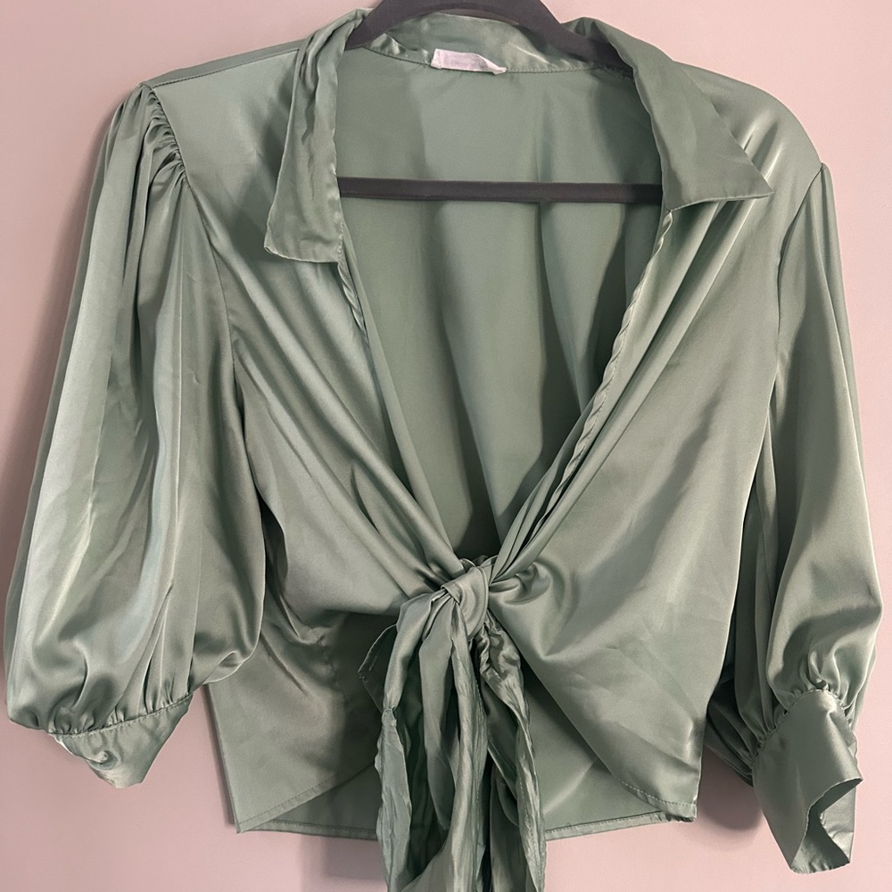 Elegant Green Satin Women's Top
